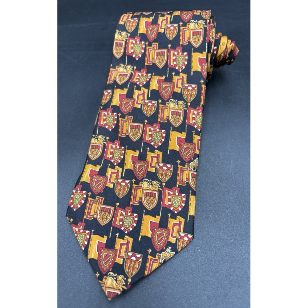 SALVATORE FERRAGAMO Tie Men's 100% Silk Gothic Knight Heraldic Shields Italy GUC